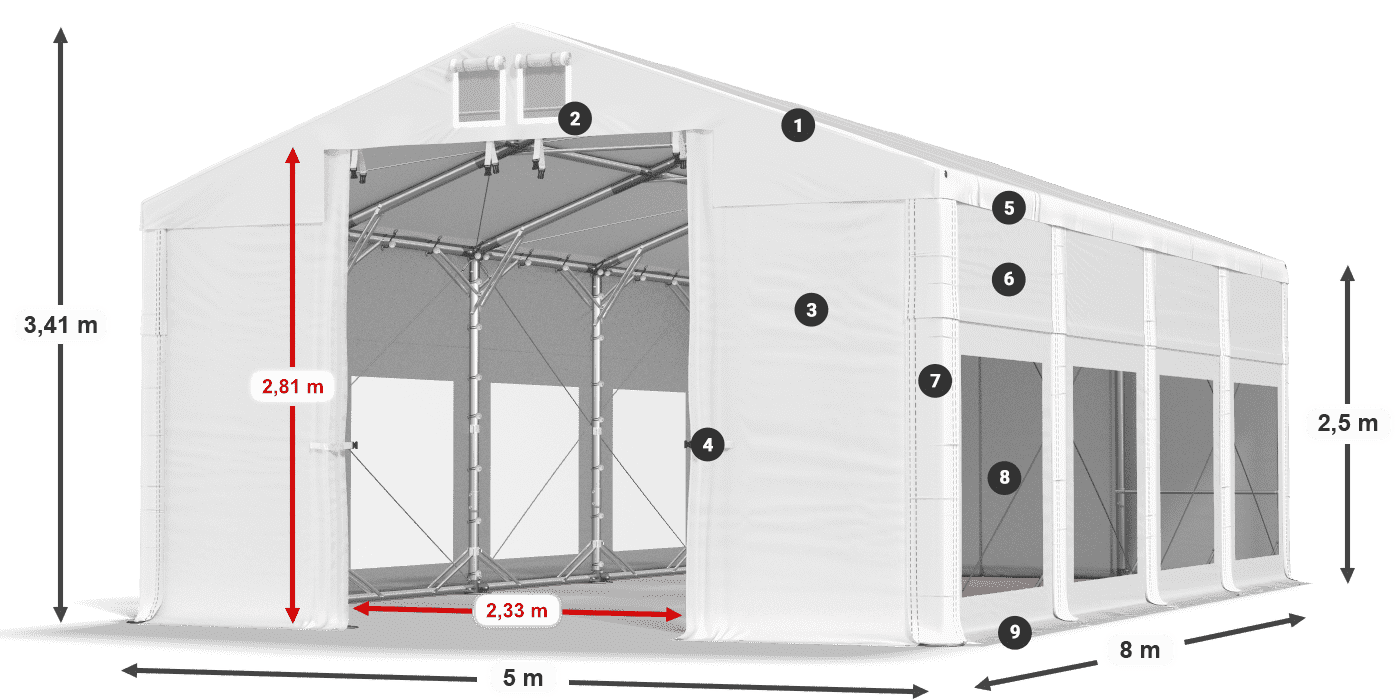 Roof: MS 580 PVC Walls: MS 580 PVC 2.5m legend