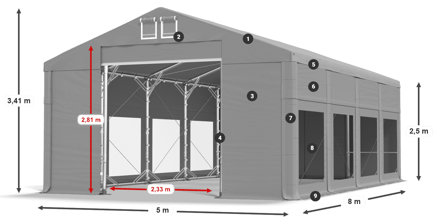 Roof: MS 580 PVC Walls: MS 580 PVC 2.5m legend