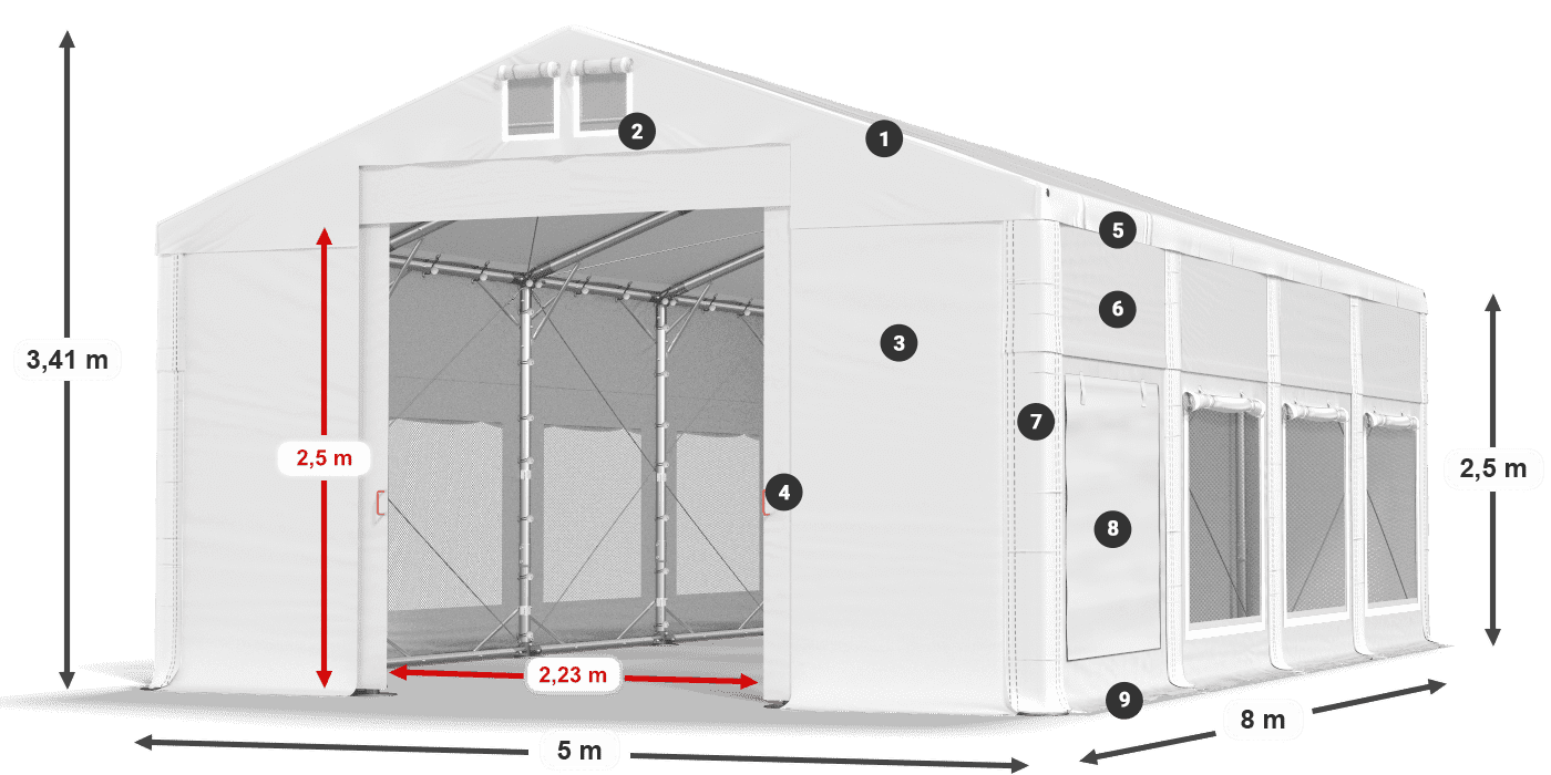 Roof: MS 580 PVC Walls: SD M 500 PVC 2.5m legend