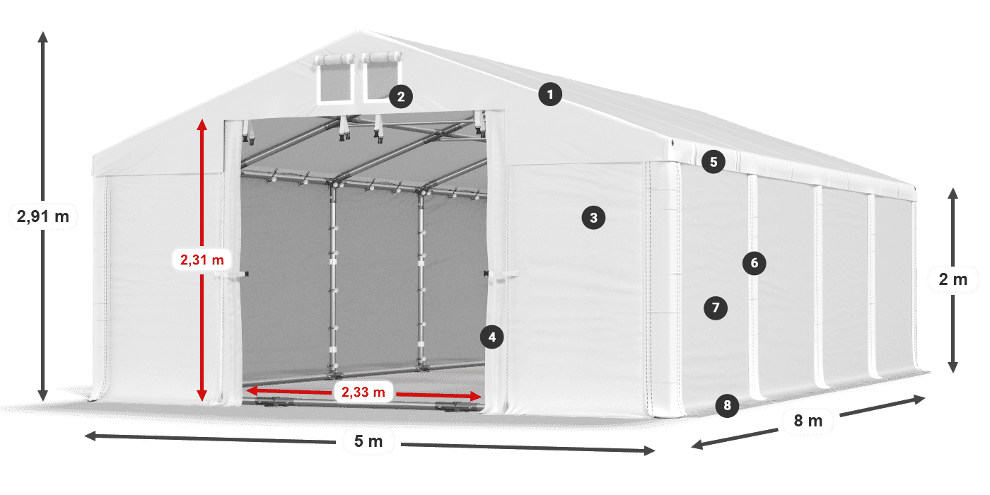 Roof: FR 620 PVC Walls: SD 580 PVC 2m legend
