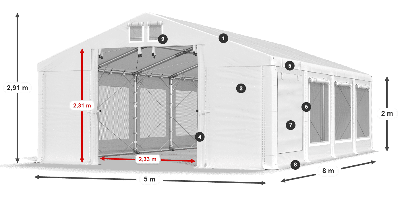 Roof: FR 620 PVC Walls: SD 500 PVC 2m legend