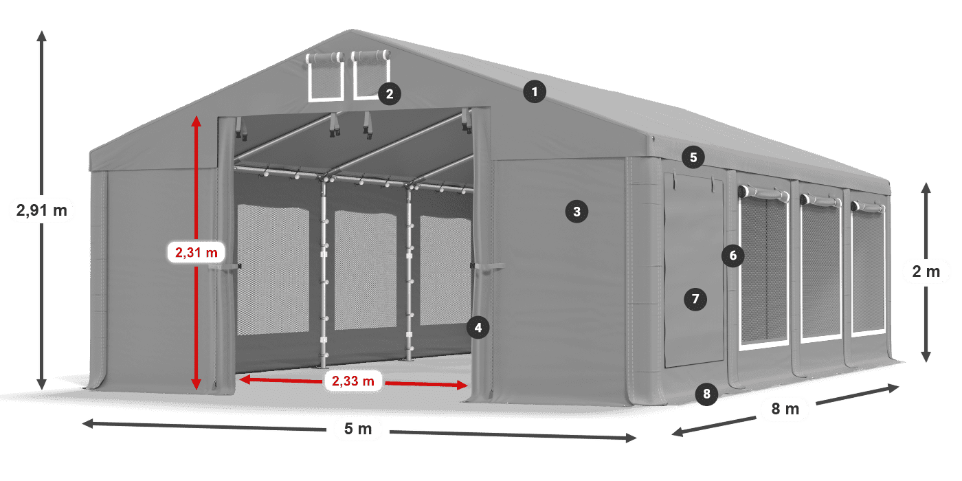 Roof: FR 620 PVC Walls: SD 500 PVC 2m legend