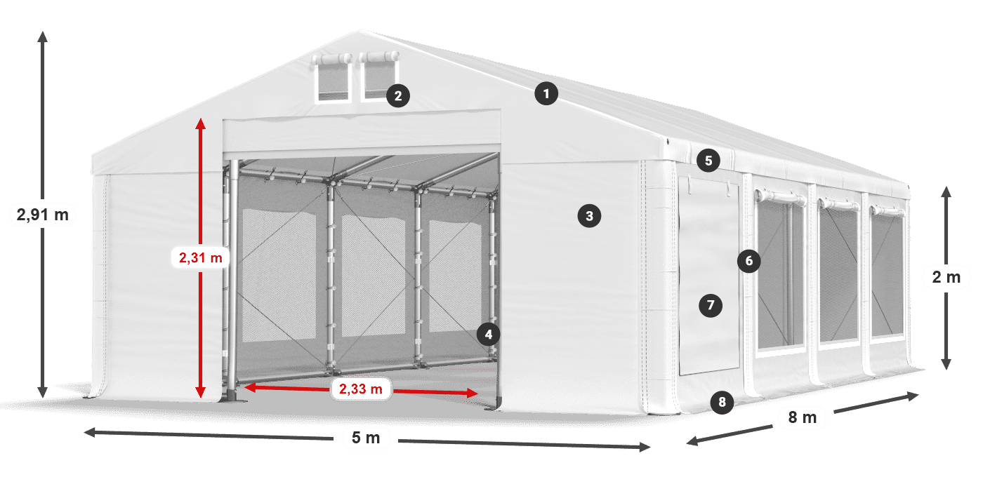 Roof: FR 620 PVC Walls: SD 500 PVC 2m legend