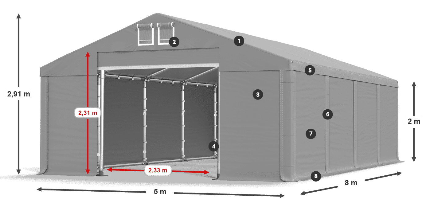 Roof: MS 580 PVC Walls: FR M 620 PVC 2m legend