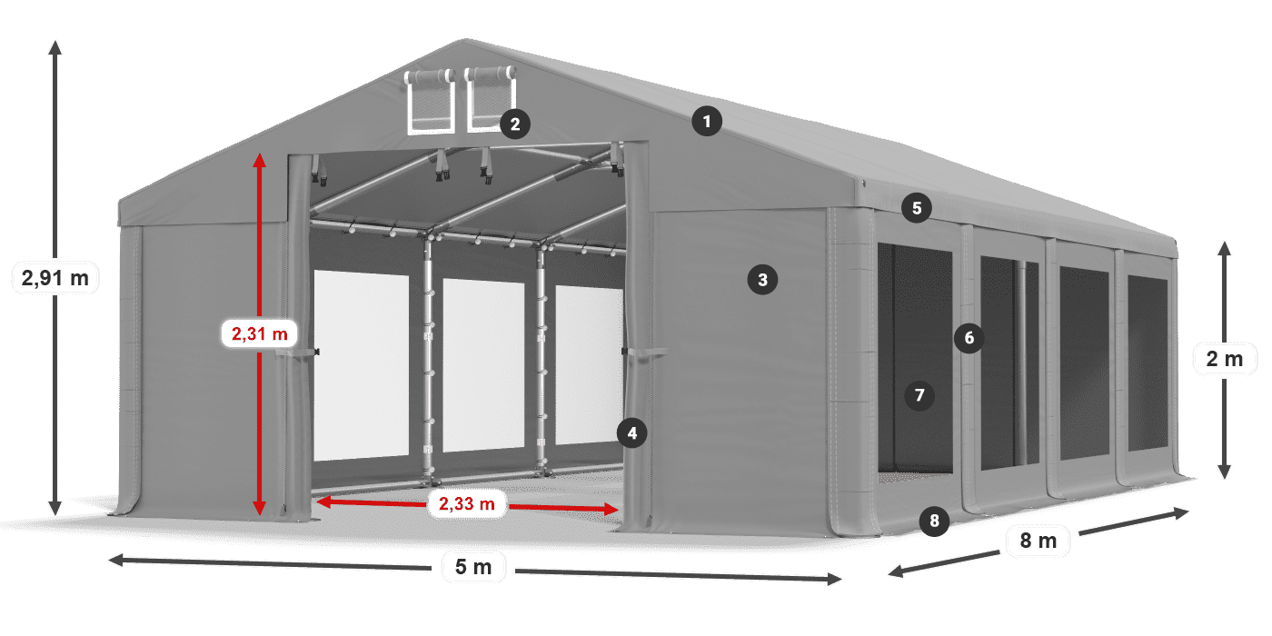 Roof: MS 580 PVC Walls: MS 580 PVC 2m legend