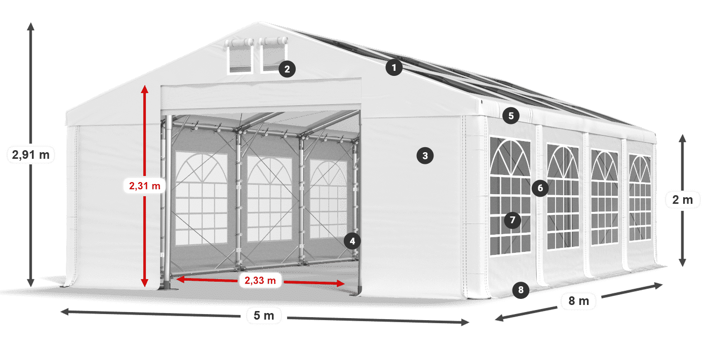 Roof: MS 580 PVC Walls: SD 500 PVC 2m legend
