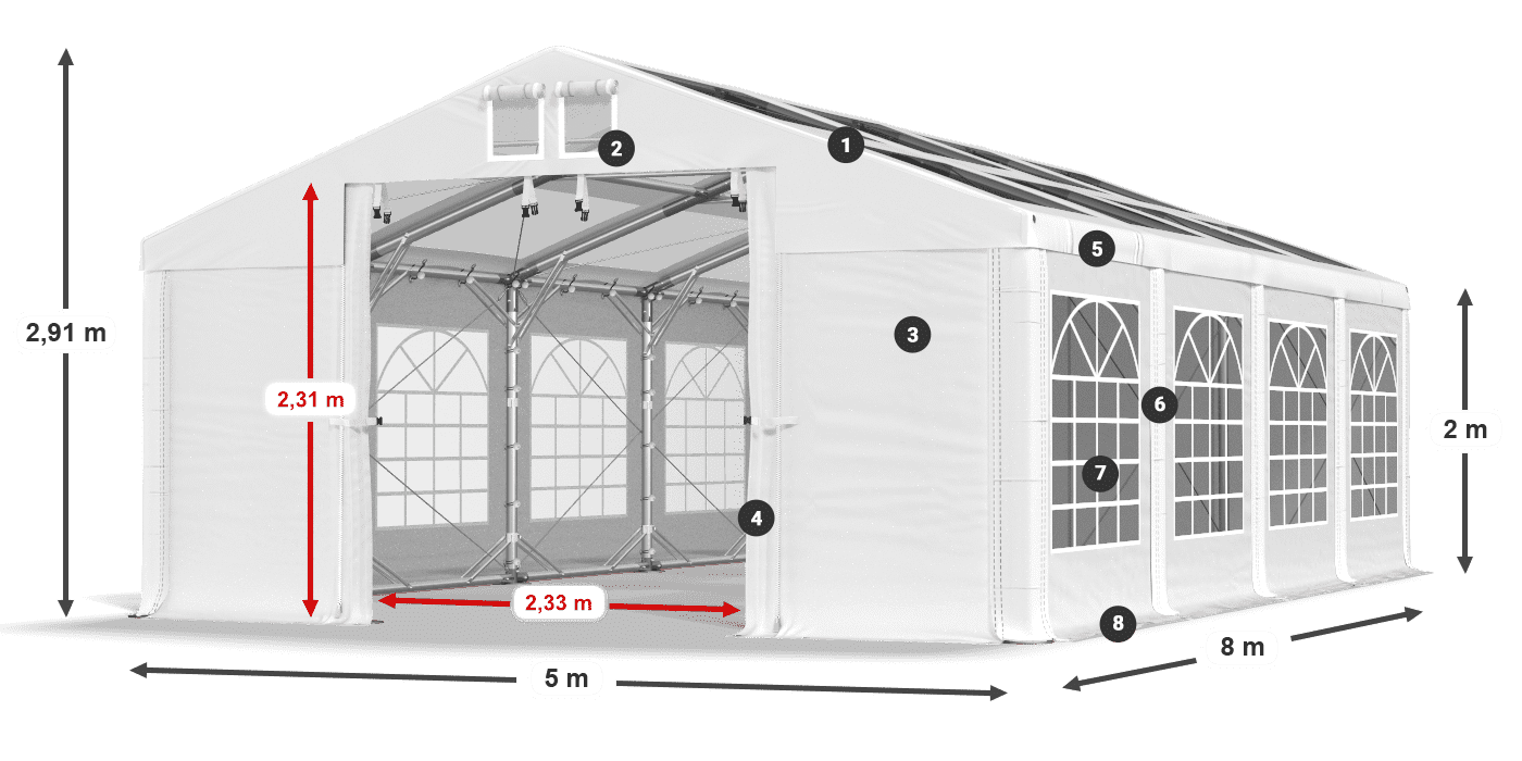 Roof: MS 580 PVC Walls: SD 500 PVC 2m legend