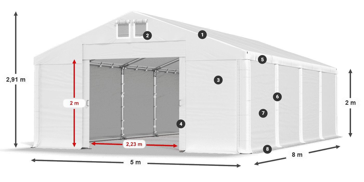 Roof: MS 580 PVC Walls: SD 500 PVC 2m legend