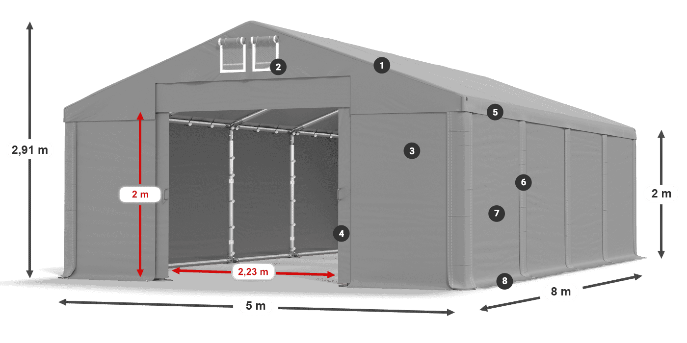 Roof: MS 580 PVC Walls: SD 500 PVC 2m legend
