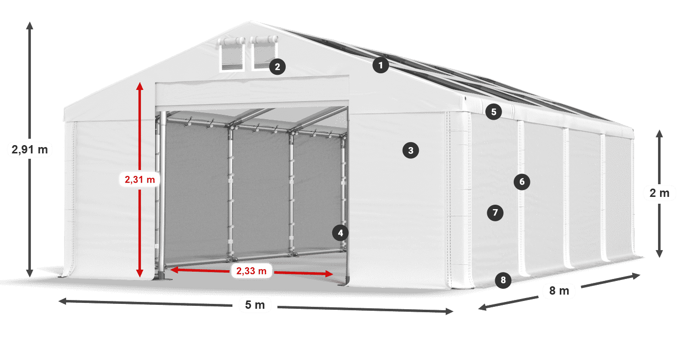 Roof: MS T 580 PVC Walls: SD 500 PVC 2m legend