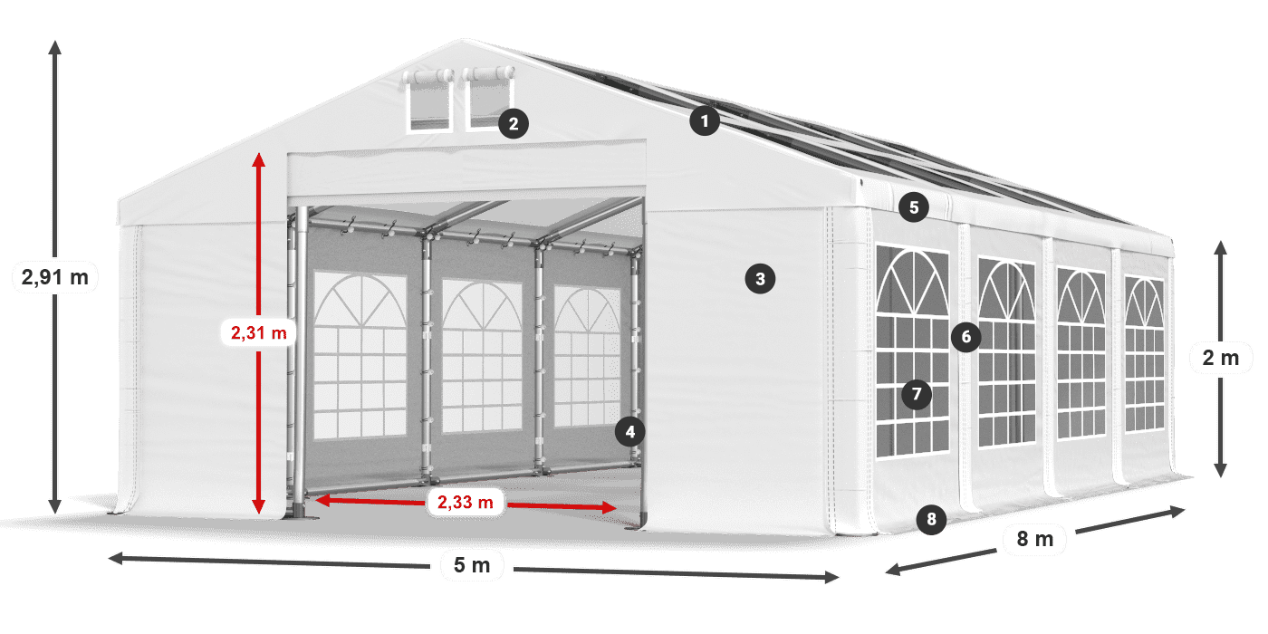 Roof: MS 580 PVC Walls: SD 500 PVC 2m legend