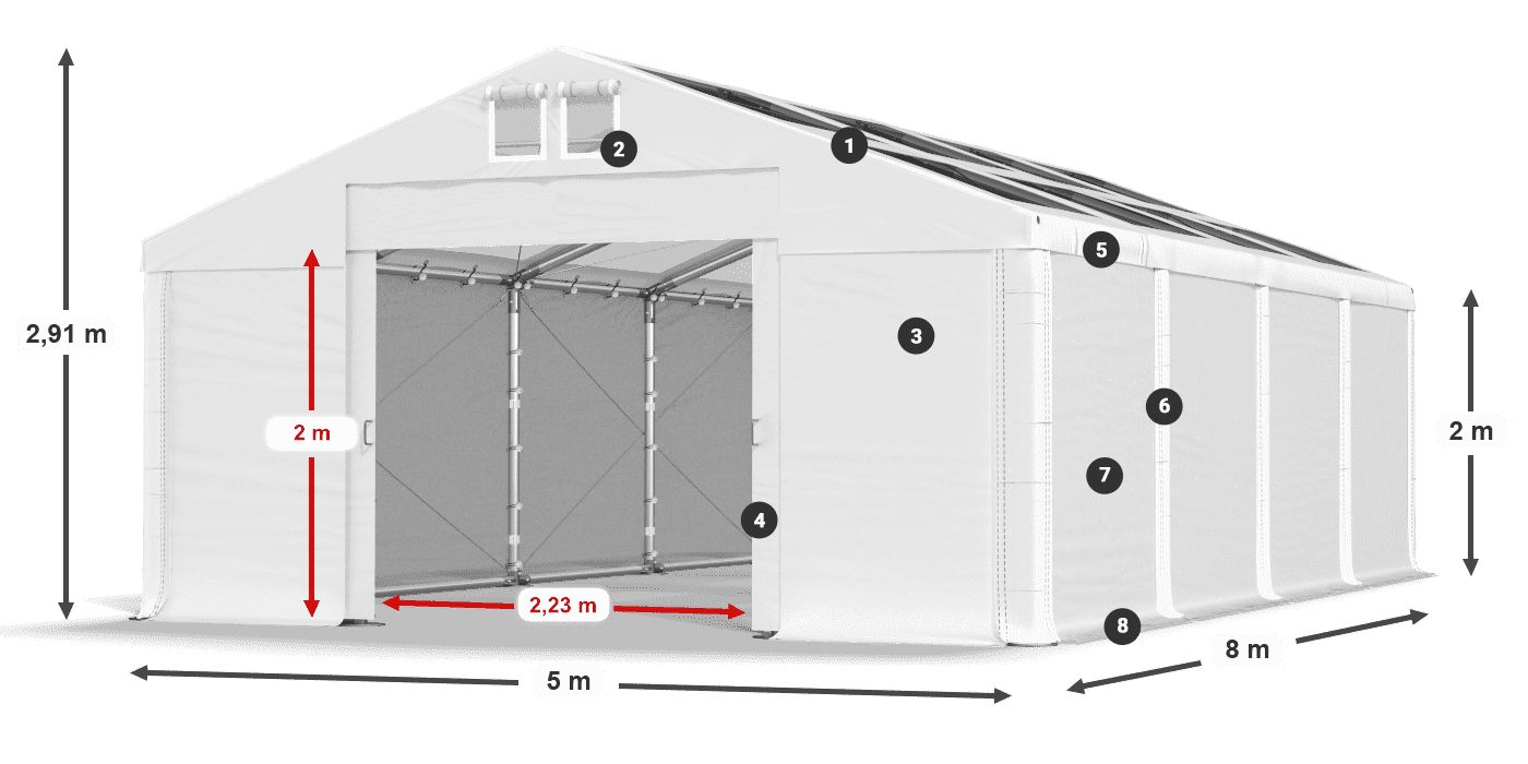 Roof: MS T 580 PVC Walls: SD 500 PVC 2m legend