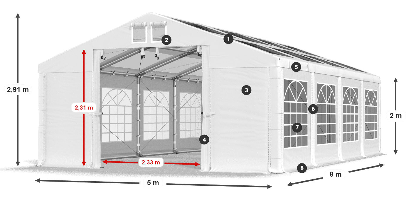 Roof: MS 580 PVC Walls: SD 500 PVC 2m legend