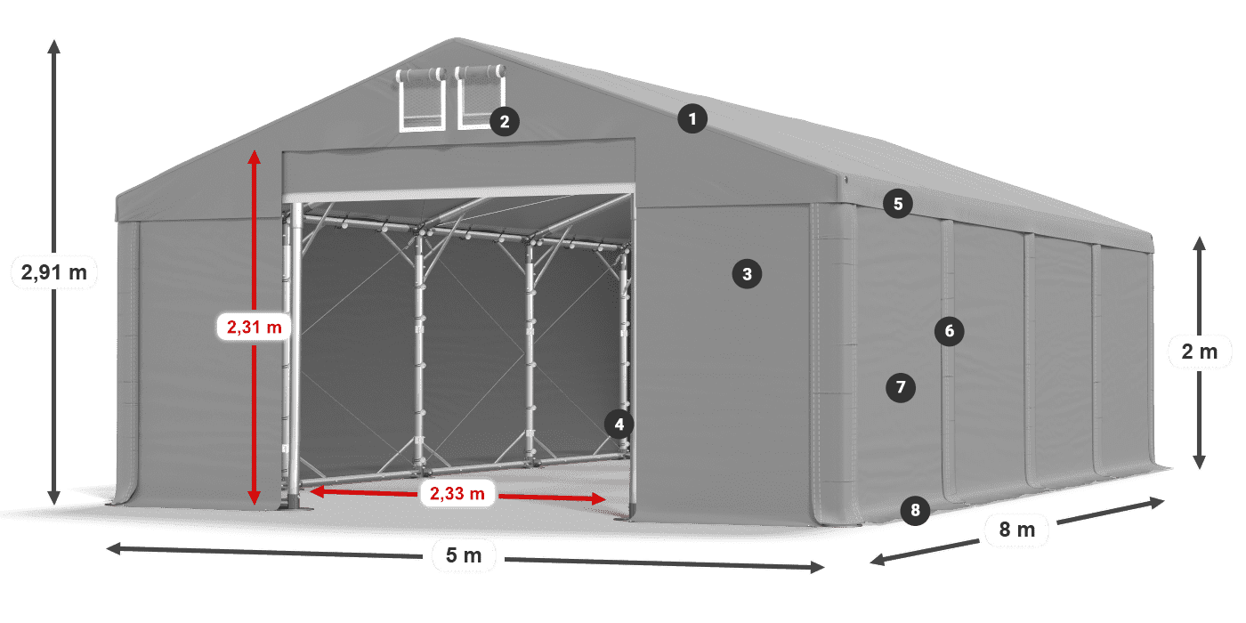Roof: SD 560 PVC Walls: FR 620 PVC legend 2m