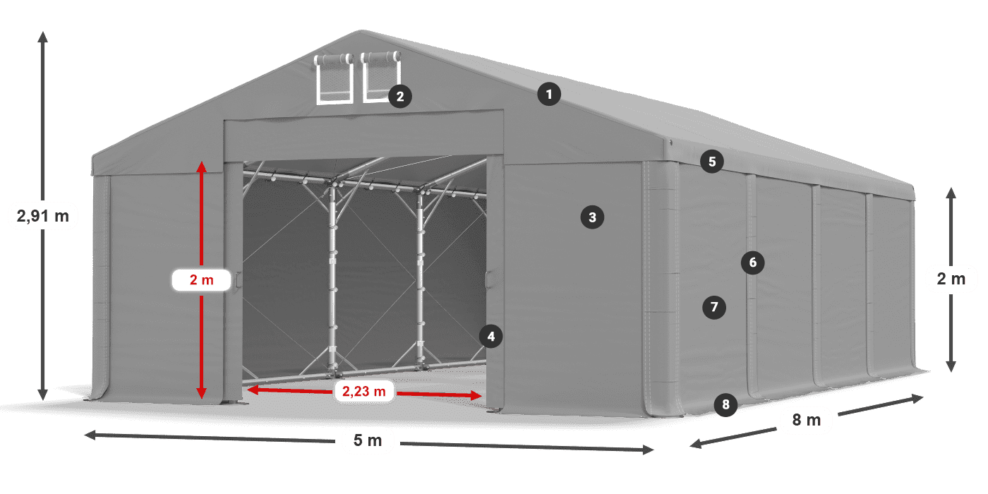 Roof: SD 560 PVC Walls: MS 580 PVC legend 2m
