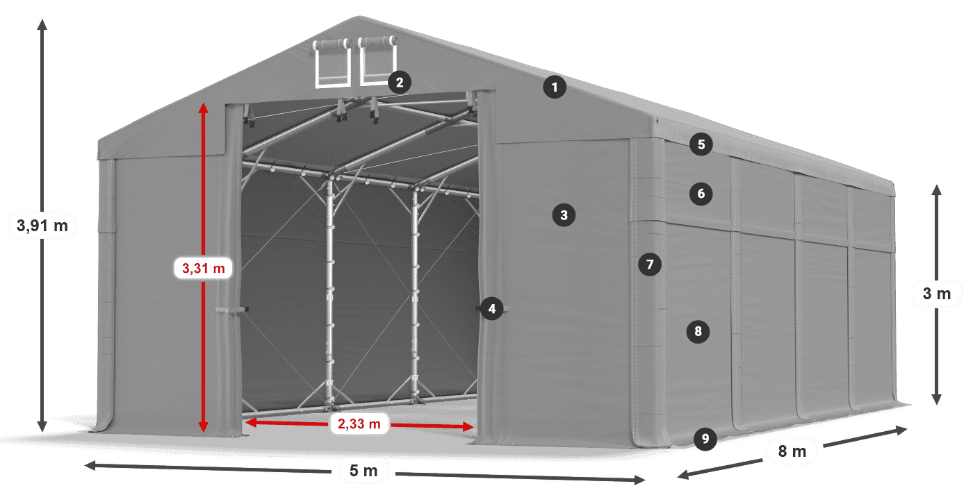 Roof: FR 620 PVC Walls: SD 500 PVC 3m legend
