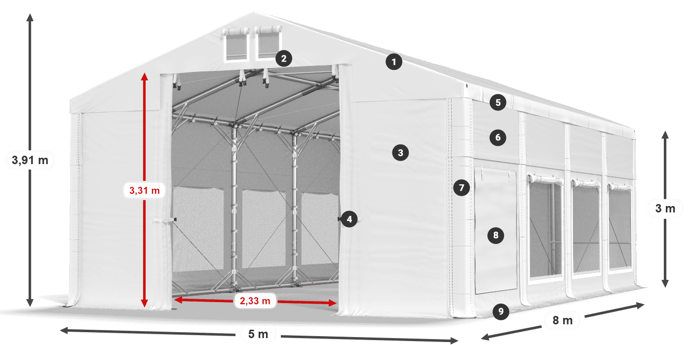 Roof: FR 620 PVC Walls: SD 500 PVC 3m legend