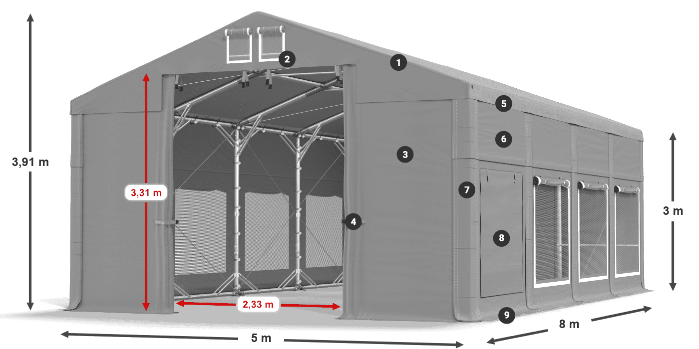 Roof: FR 620 PVC Walls: SD 500 PVC