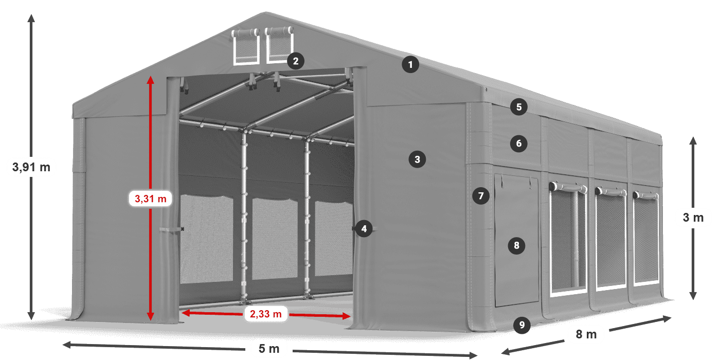 Roof: FR 620 PVC Walls: SD 500 PVC