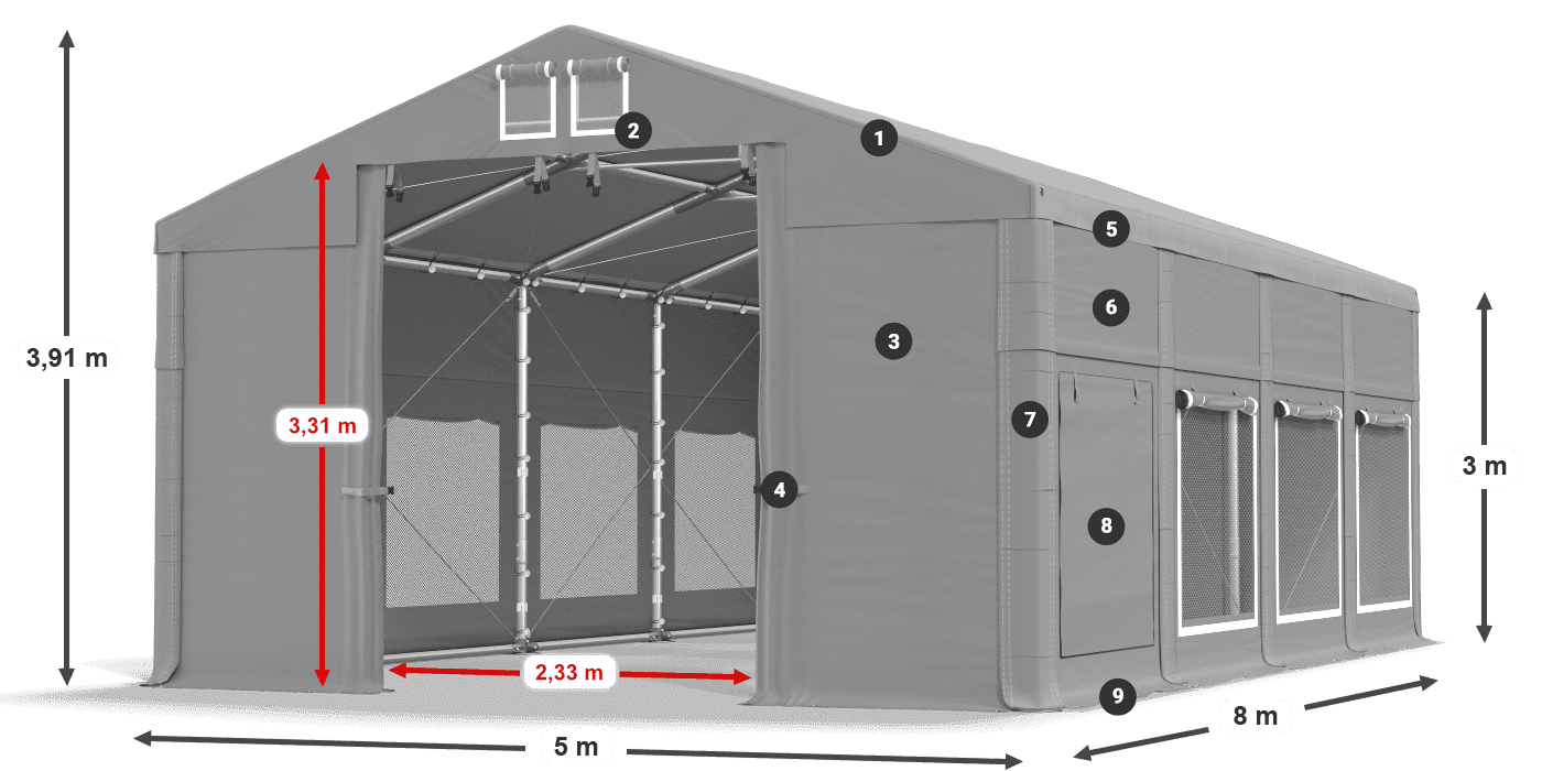 Roof: FR 620 PVC Walls: SD 500 PVC