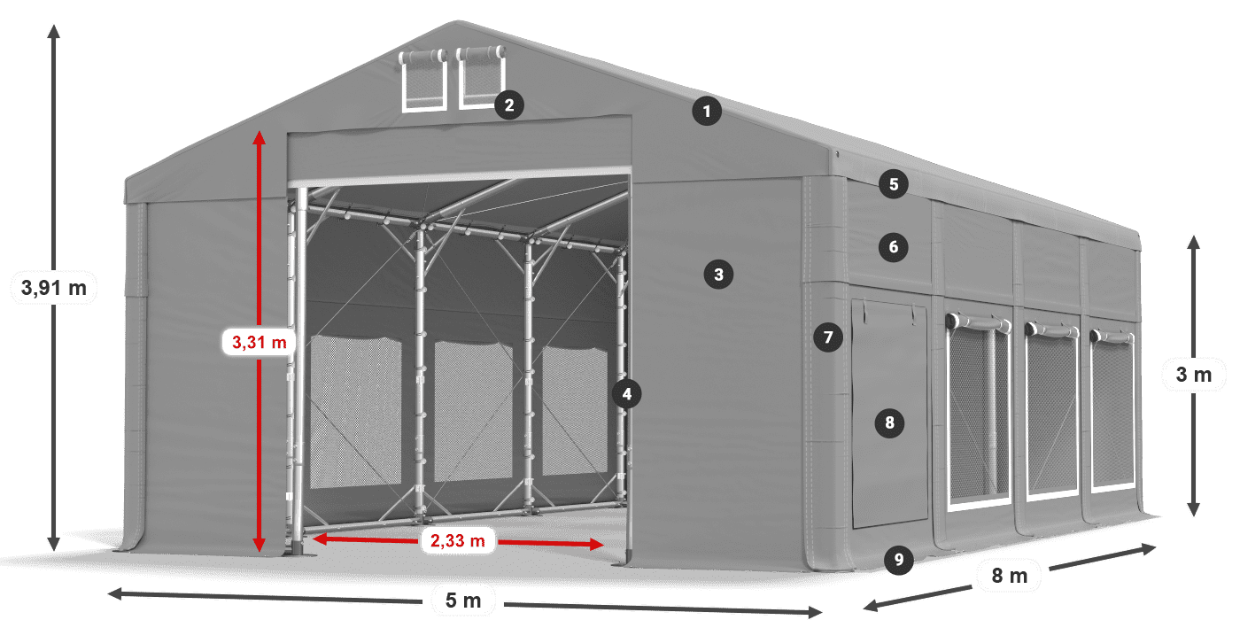 Roof: MS 580 PVC Walls: SD M 500 PVC 3m legend