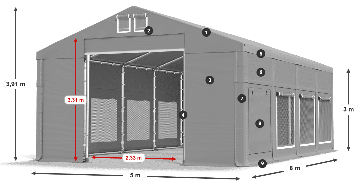 Roof: MS 580 PVC Walls: SD M 500 PVC 3m legend