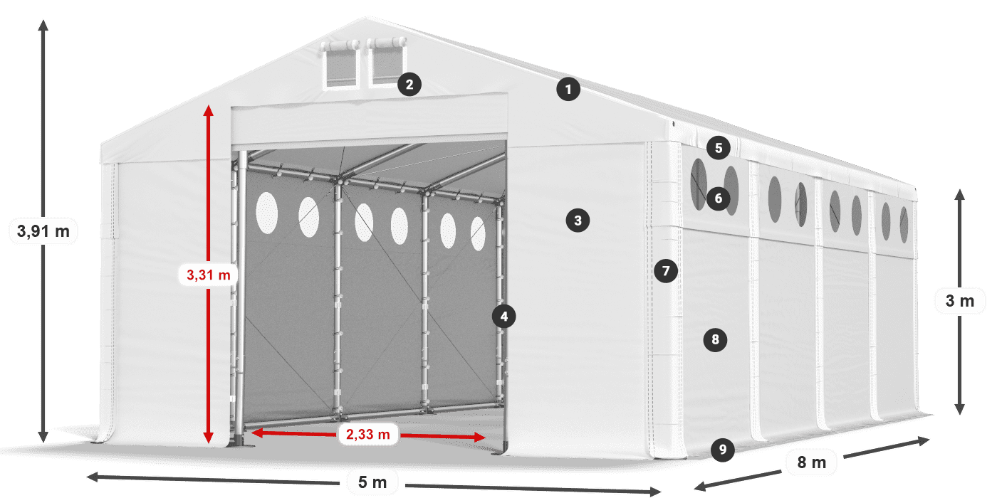 Roof: SD 560 PVC Walls: MS O 580 PVC legend 3m
