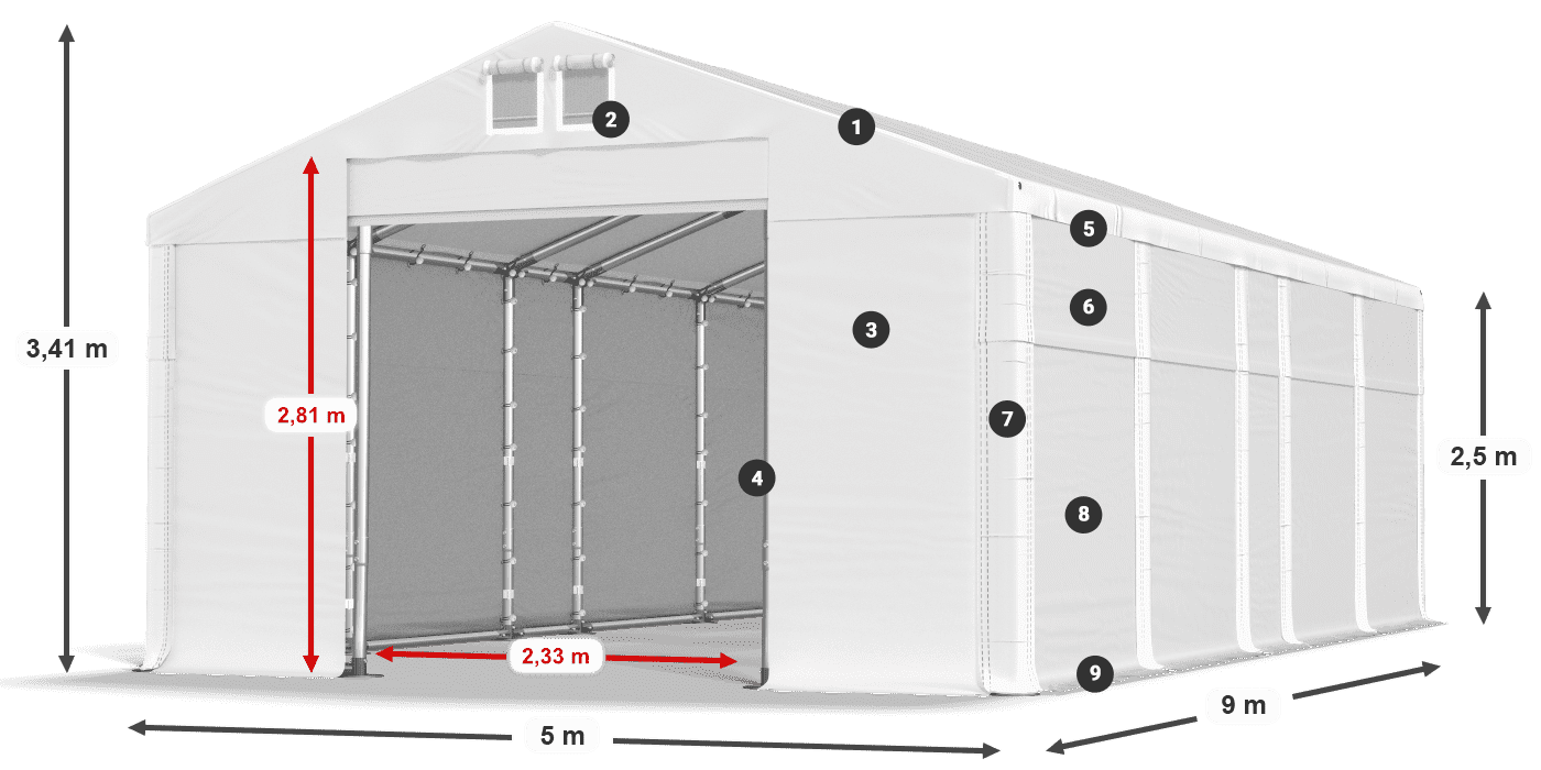 Roof: FR 620 PVC Walls: SD 500 PVC 2.5m legend