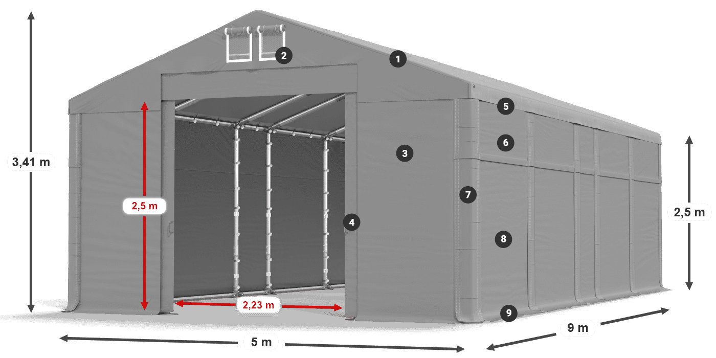 Roof: FR 620 PVC Walls: SD 500 PVC 2.5m legend