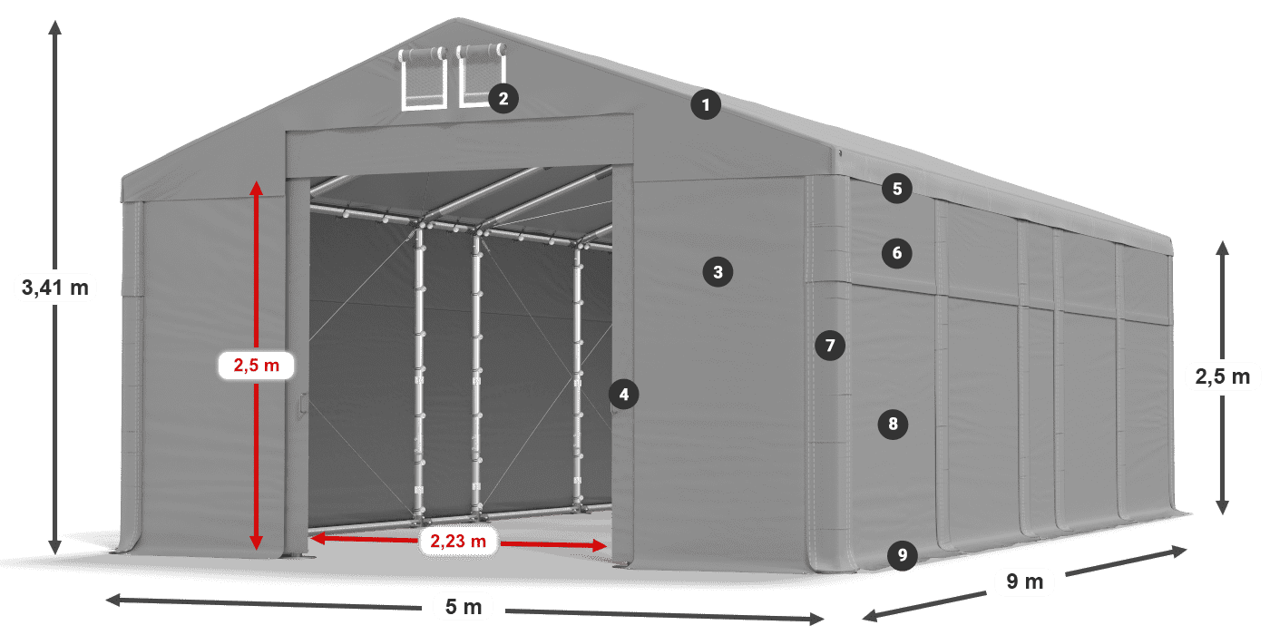 Roof: FR 620 PVC Walls: SD 500 PVC 2.5m legend