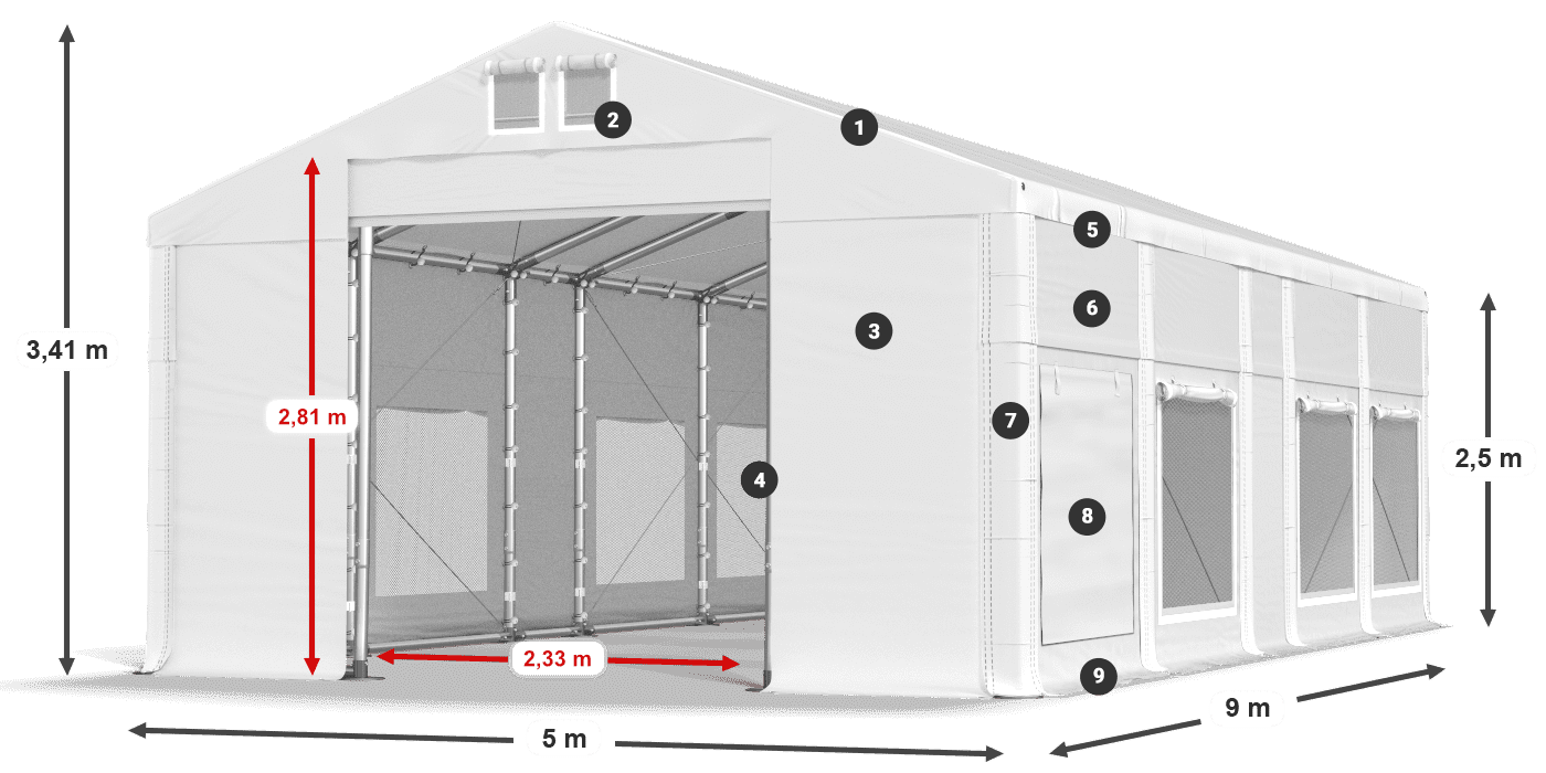 Roof: FR 620 PVC Walls: SD 500 PVC 2.5m legend