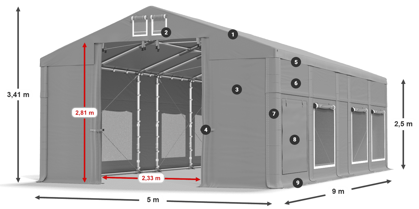 Roof: FR 620 PVC Walls: SD 500 PVC 2.5m legend
