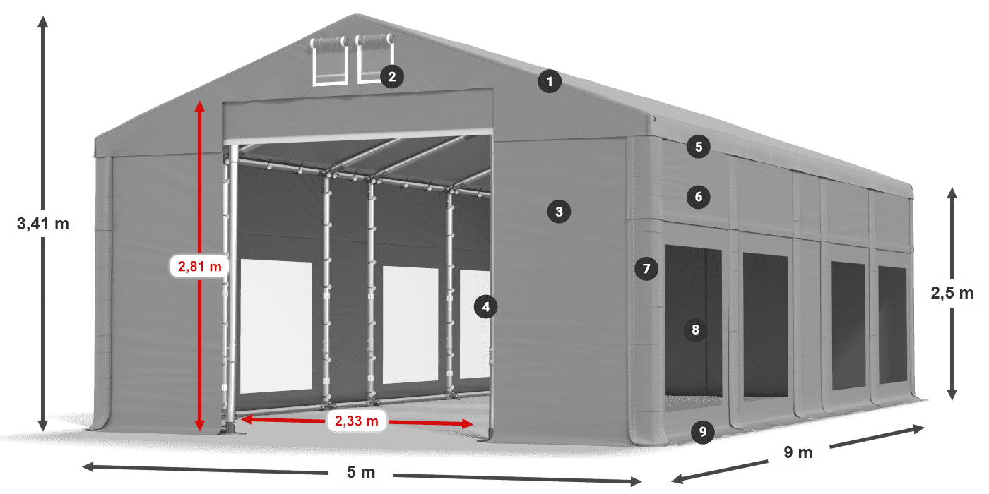 Roof: MS 580 PVC Walls: MS 580 PVC 2.5m legend