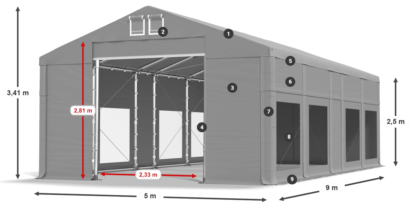 Roof: MS 580 PVC Walls: MS 580 PVC 2.5m legend