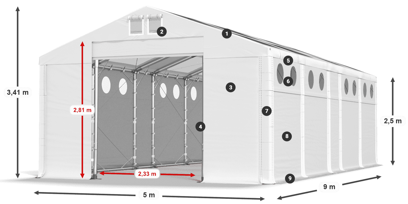 Roof: MS T 580 PVC Walls: SD O 500 PVC 2.5m legend
