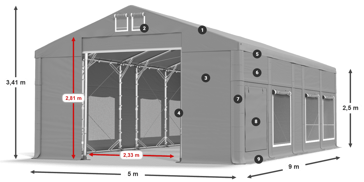 Roof: MS 580 PVC Walls: SD M 500 PVC 2.5m legend