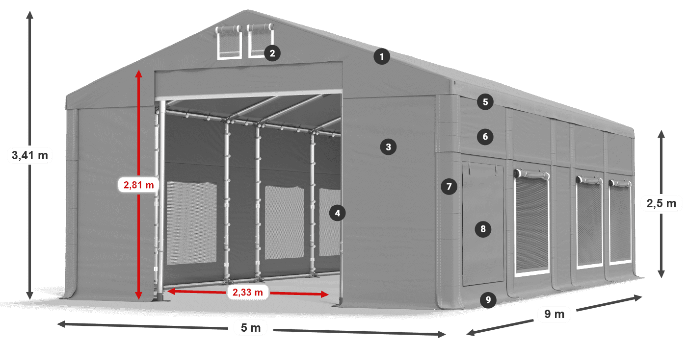 Roof: MS 580 PVC Walls: SD M 500 PVC 2.5m legend