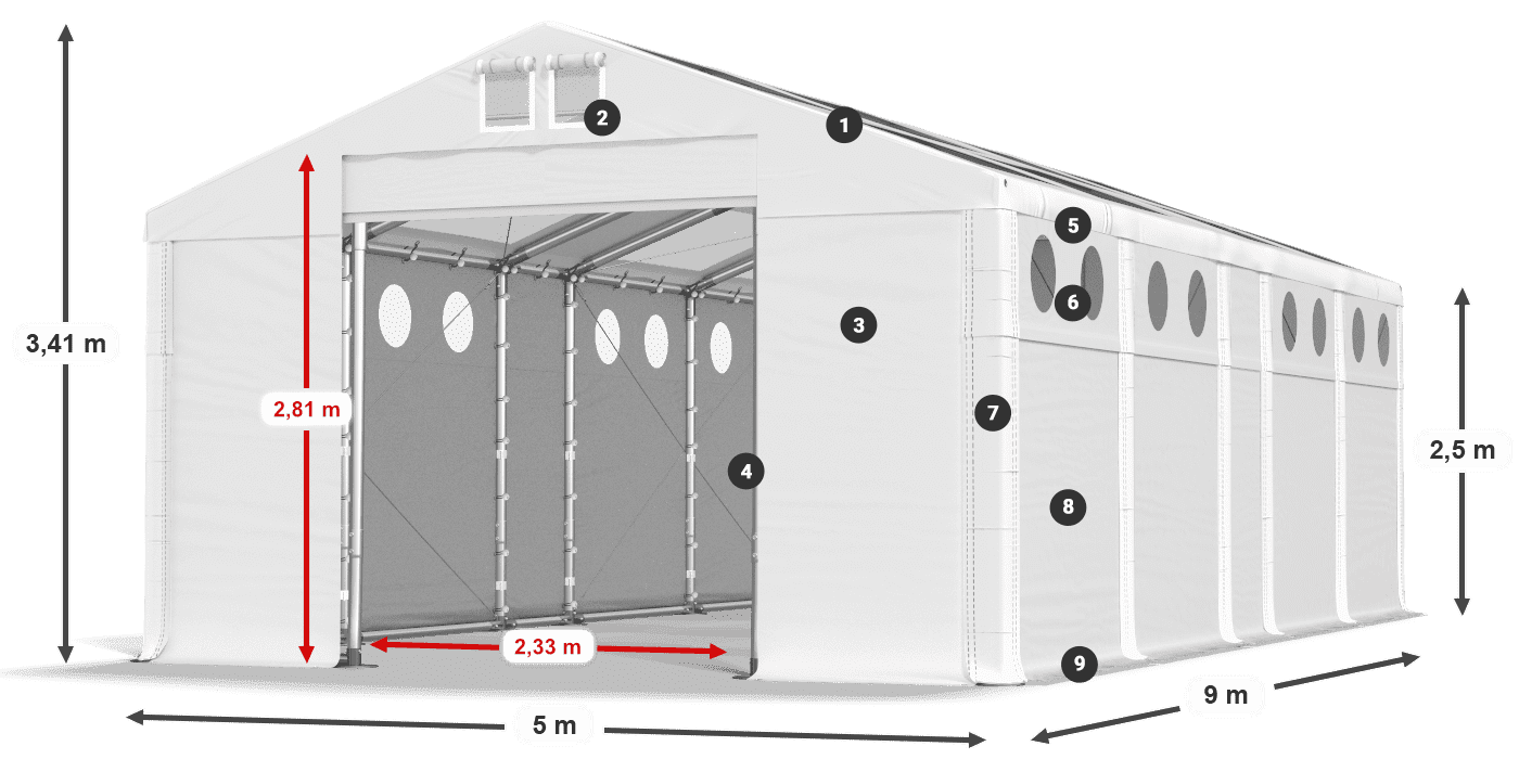 Roof: MS T 580 PVC Walls: SD O 500 PVC 2.5m legend