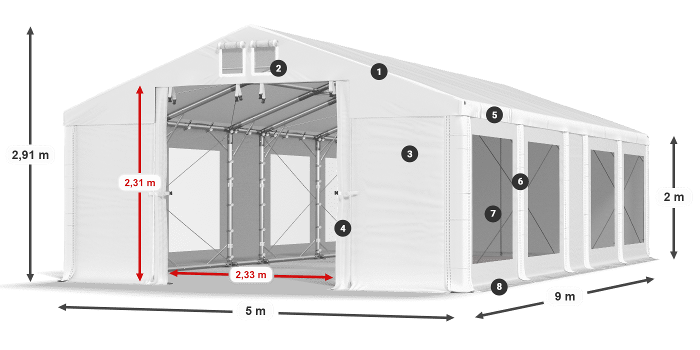Roof: FR 620 PVC Walls: MS 580 PVC 2m legend