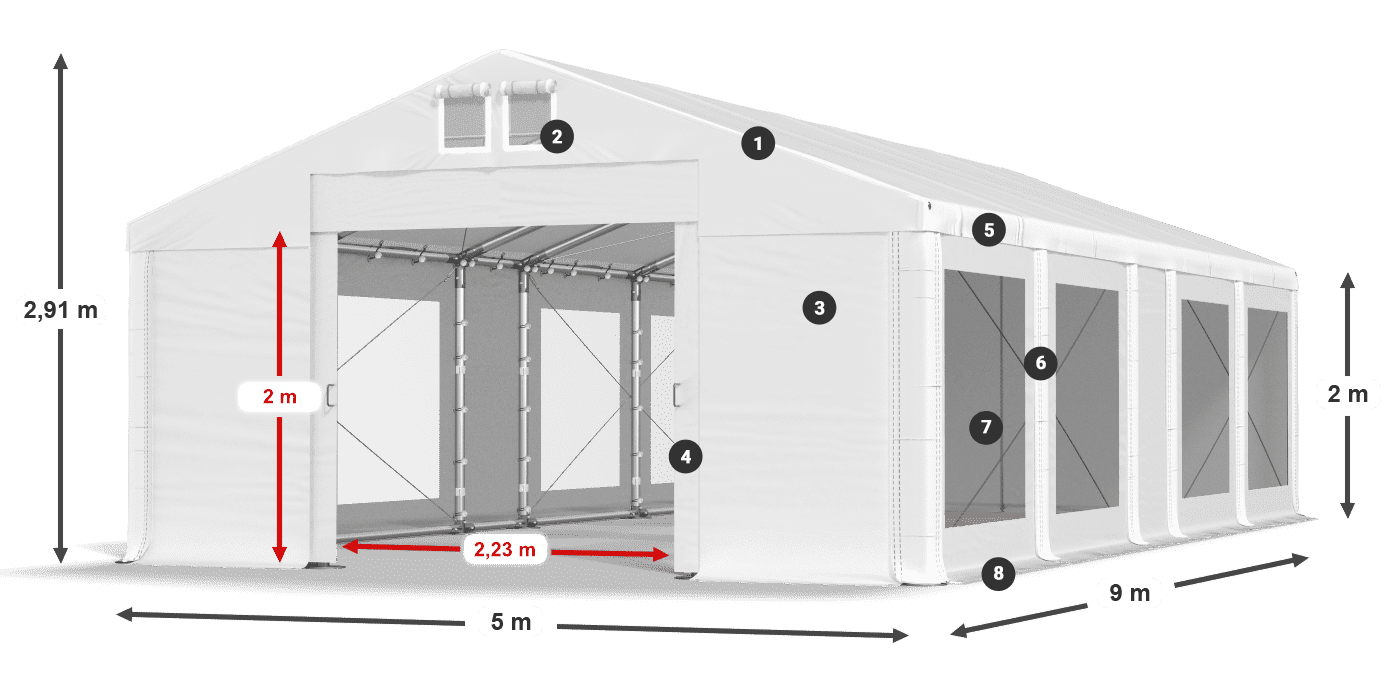 Roof: FR 620 PVC Walls: MS 580 PVC 2m legend