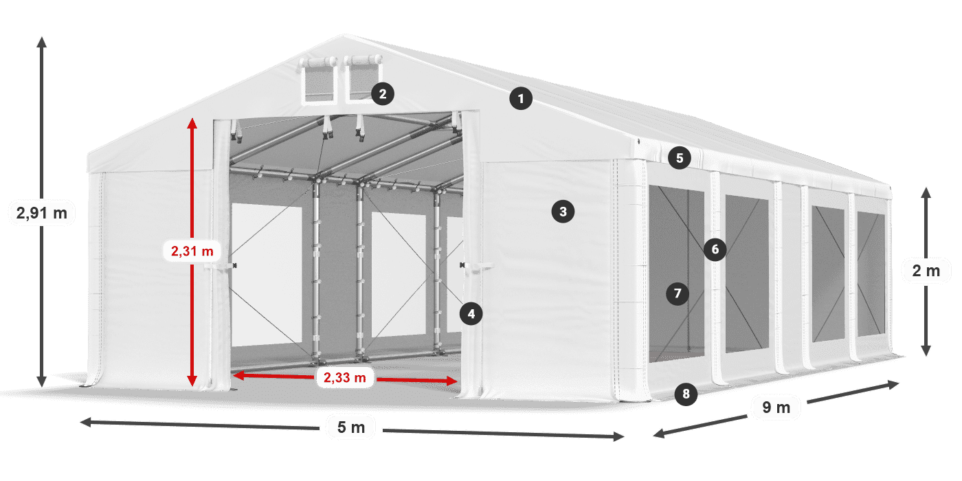 Roof: FR 620 PVC Walls: MS 580 PVC 2m legend