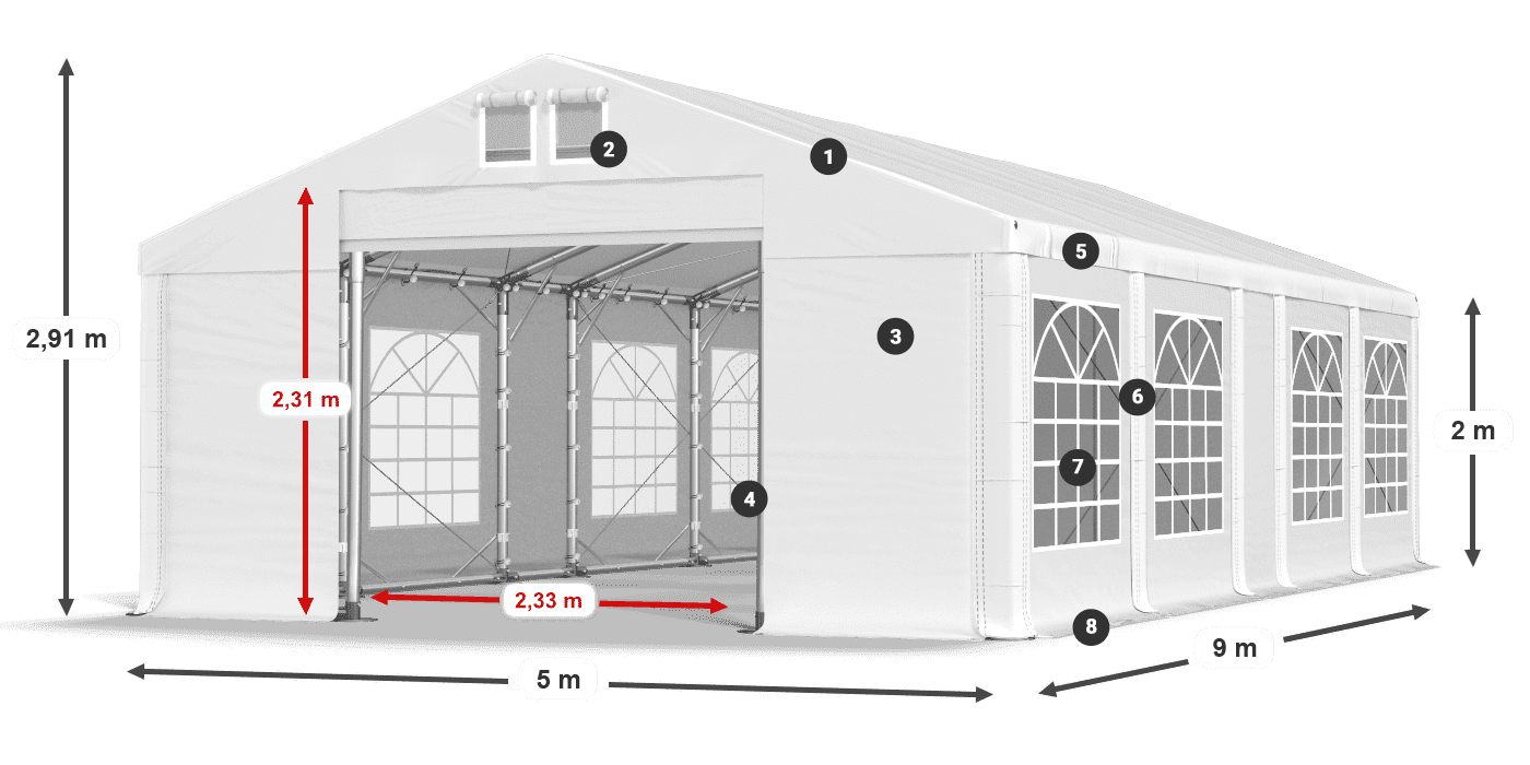 Roof: MS 580 PVC Walls: FR 620 PVC 2m legend