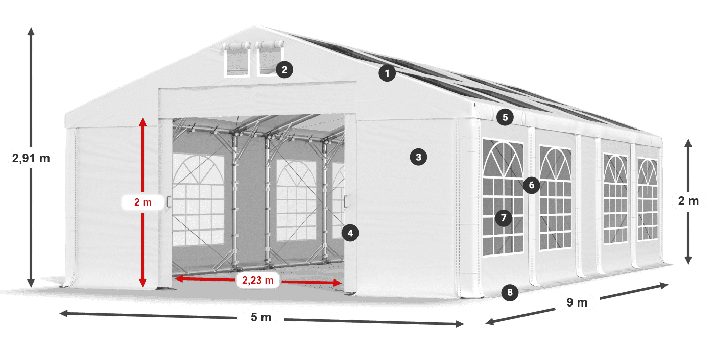 Roof: MS T 580 PVC Walls: FR 620 PVC 2m legend