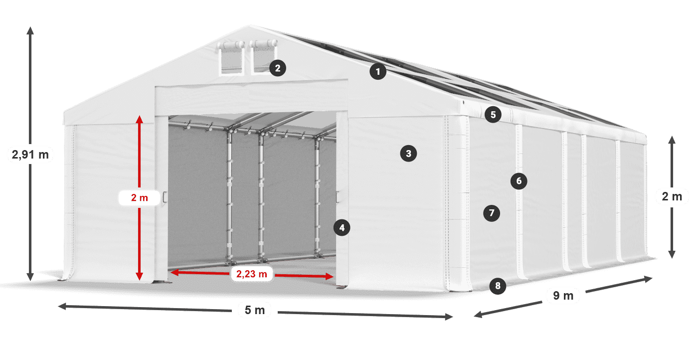 Roof: MS T 580 PVC Walls: FR 620 PVC 2m legend