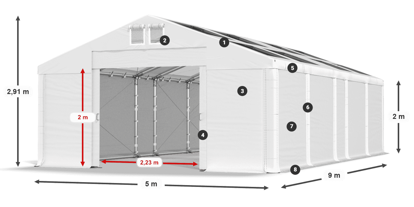 Roof: MS T 580 PVC Walls: FR 620 PVC 2m legend