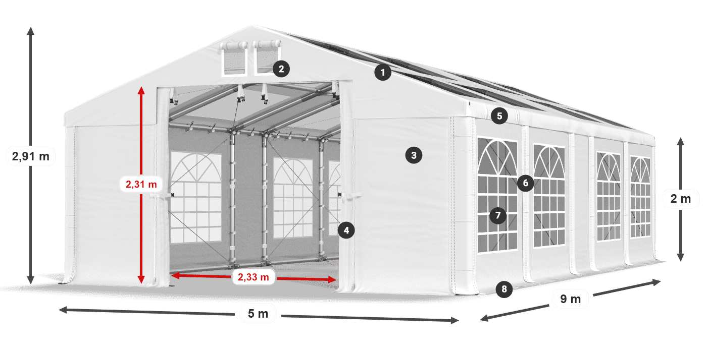 Roof: MS T 580 PVC Walls: FR 620 PVC 2m legend