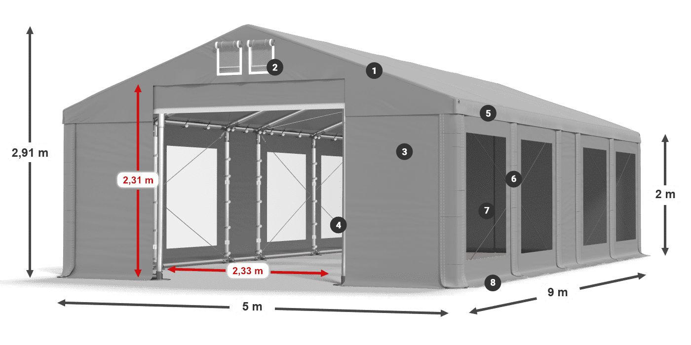 Roof: MS 580 PVC Walls: MS 580 PVC 2m legend