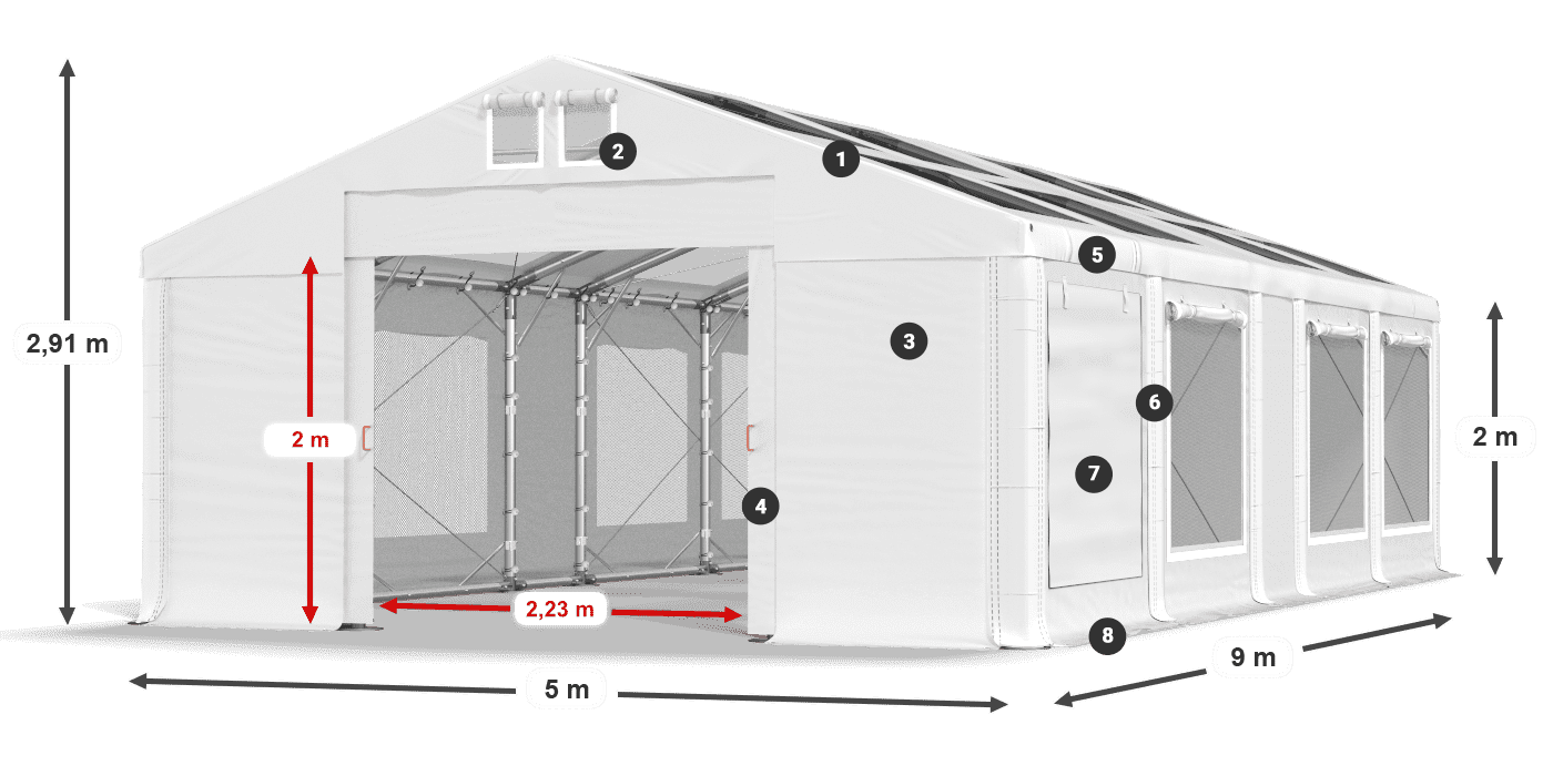 Roof: MS T 580 PVC Walls: SDM 500 PVC 2m legend