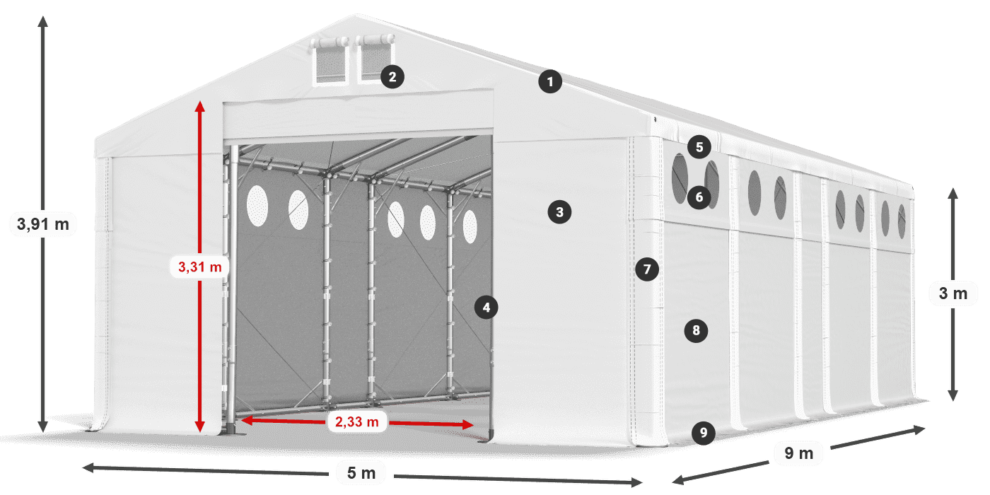 Roof: MS 580 PVC Walls: SD O 500 PVC 3m legend