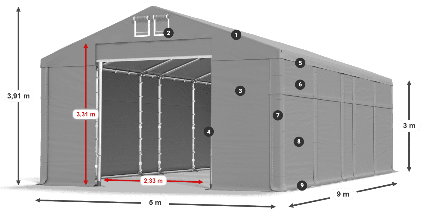 Roof: MS 580 PVC Walls: SD 500 PVC 3m legend